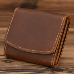 Coffee Leather Mens Flip Wallet Small Wallets Half billfold Wallet Front Pocket Wallet for Men
