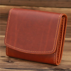 Coffee Leather Mens Flip Wallet Small Wallets Half billfold Wallet Front Pocket Wallet for Men