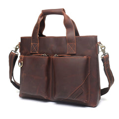 Classic Leather Mens Handbag 14‘’ Laptop Briefcase Side BAG Vintage Courier Bag FOR MEN