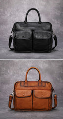 Vintage Brown Leather Mens Handbag 14‘’ Laptop Briefcase Side BAG Business Bag FOR MEN
