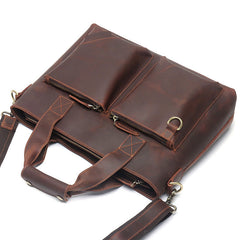 Classic Leather Mens Handbag 14‘’ Laptop Briefcase Side BAG Vintage Courier Bag FOR MEN