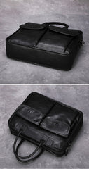 Black Leather Mens Handbag 14‘’ Laptop Briefcase Side BAG Vintage Business Bag FOR MEN
