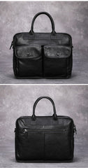 Brown Leather Mens Handbag 14‘’ Laptop Briefcase Side BAG Vintage Business Bag FOR MEN