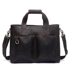 Classic Leather Mens Handbag 14‘’ Laptop Briefcase Side BAG Vintage Courier Bag FOR MEN