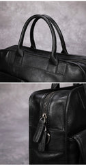 Black Leather Mens Handbag 14‘’ Laptop Briefcase Side BAG Vintage Business Bag FOR MEN