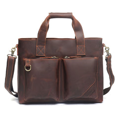 Classic Leather Mens Handbag 14‘’ Laptop Briefcase Side BAG Vintage Courier Bag FOR MEN