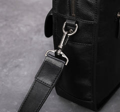 Black Leather Mens Handbag 14‘’ Laptop Briefcase Side BAG Vintage Business Bag FOR MEN
