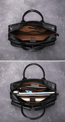 Black Leather Mens Handbag 14‘’ Laptop Briefcase Side BAG Vintage Business Bag FOR MEN