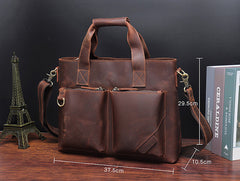 Classic Leather Mens Handbag 14‘’ Laptop Briefcase Side BAG Vintage Courier Bag FOR MEN