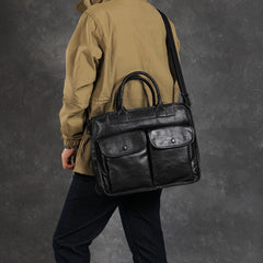 Brown Leather Mens Handbag 14‘’ Laptop Briefcase Side BAG Vintage Business Bag FOR MEN