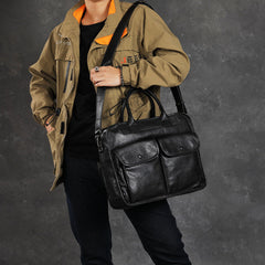 Brown Leather Mens Handbag 14‘’ Laptop Briefcase Side BAG Vintage Business Bag FOR MEN