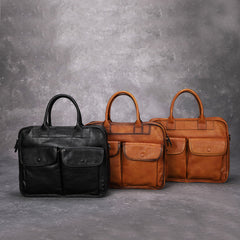 Brown Leather Mens Handbag 14‘’ Laptop Briefcase Side BAG Vintage Business Bag FOR MEN