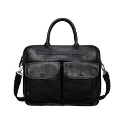 Black Leather Mens Handbag 14‘’ Laptop Briefcase Side BAG Vintage Business Bag FOR MEN
