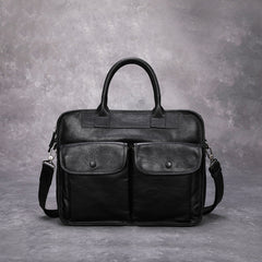 Brown Leather Mens Handbag 14‘’ Laptop Briefcase Side BAG Vintage Business Bag FOR MEN