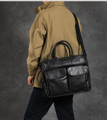 Brown Leather Mens Handbag 14‘’ Laptop Briefcase Side BAG Vintage Business Bag FOR MEN