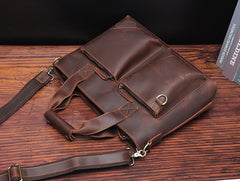 Classic Leather Mens Handbag 14‘’ Laptop Briefcase Side BAG Vintage Courier Bag FOR MEN