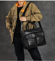 Brown Leather Mens Handbag 14‘’ Laptop Briefcase Side BAG Vintage Business Bag FOR MEN
