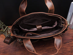 Classic Leather Mens Handbag 14‘’ Laptop Briefcase Side BAG Vintage Courier Bag FOR MEN