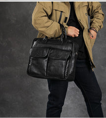 Vintage Brown Leather Mens Handbag 14‘’ Laptop Briefcase Side BAG Business Bag FOR MEN