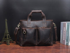 Classic Leather Mens Handbag 14‘’ Laptop Briefcase Side BAG Vintage Courier Bag FOR MEN