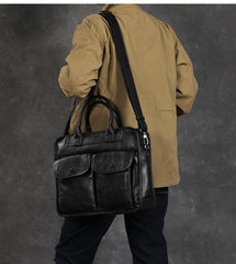 Brown Leather Mens Handbag 14‘’ Laptop Briefcase Side BAG Vintage Business Bag FOR MEN