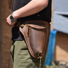 Coffee Leather Mens OX Thigh Bag Waist Bag Hip Pack Dropleg Bag Side Bag For Men