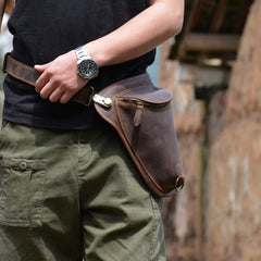 Coffee Leather Mens OX Thigh Bag Waist Bag Hip Pack Dropleg Bag Side Bag For Men