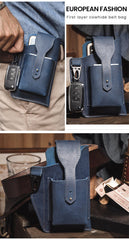 Blue Leather Mens Cellphone Holster Belt Pouches Phone Waist Bag Phone Holster for Men