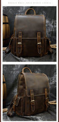 Tan Leather Mens Satchel Backpack 14'' Laptop Rucksack Vintage School Backpack For Men