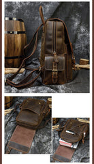 Tan Leather Mens Satchel Backpack 14'' Laptop Rucksack Vintage School Backpack For Men