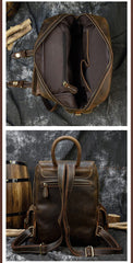 Tan Leather Mens Satchel Backpack 14'' Laptop Rucksack Vintage School Backpack For Men