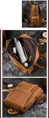 Tan Leather Mens Satchel Backpack 14'' Laptop Rucksack Vintage School Backpack For Men