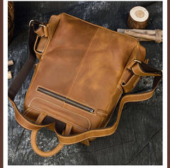 Tan Leather Mens Satchel Backpack 14'' Laptop Rucksack Vintage School Backpack For Men