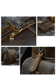 Leather Mens Satchel Backpack 14'' Laptop Rucksack Vintage School Backpack For Men