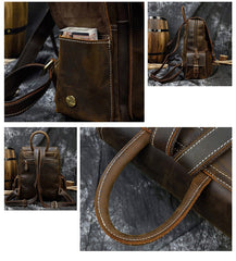 Tan Leather Mens Satchel Backpack 14'' Laptop Rucksack Vintage School Backpack For Men