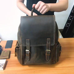 Tan Leather Mens Satchel Backpack 14'' Laptop Rucksack Vintage School Backpack For Men