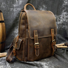 Tan Leather Mens Satchel Backpack 14'' Laptop Rucksack Vintage School Backpack For Men