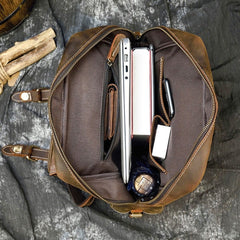 Tan Leather Mens Satchel Backpack 14'' Laptop Rucksack Vintage School Backpack For Men