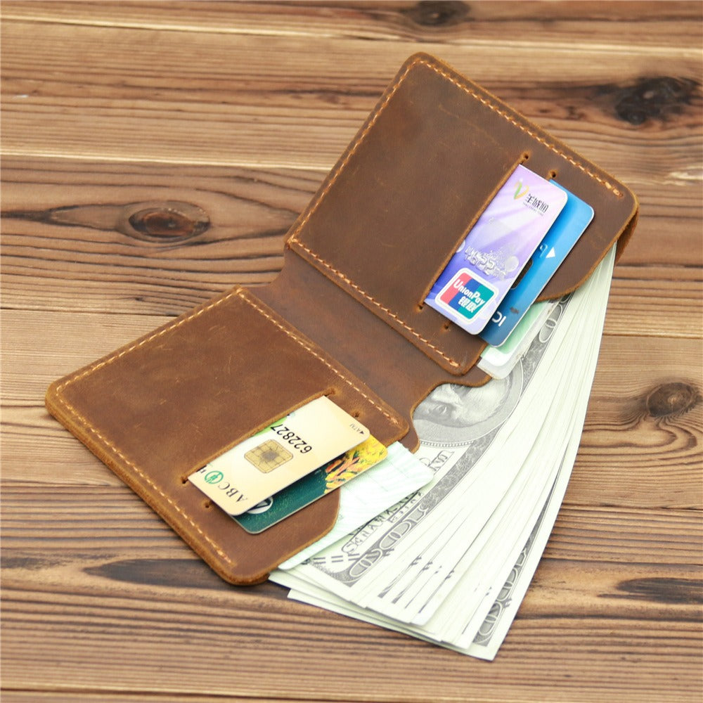 Brown Leather Mens Slim Bifold Wallet Small Wallets Vertical Billfold Wallet Front Pocket Wallet for Men