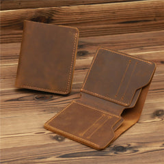 Brown Leather Mens Slim Bifold Wallet Small Wallets Vertical Billfold Wallet Front Pocket Wallet for Men