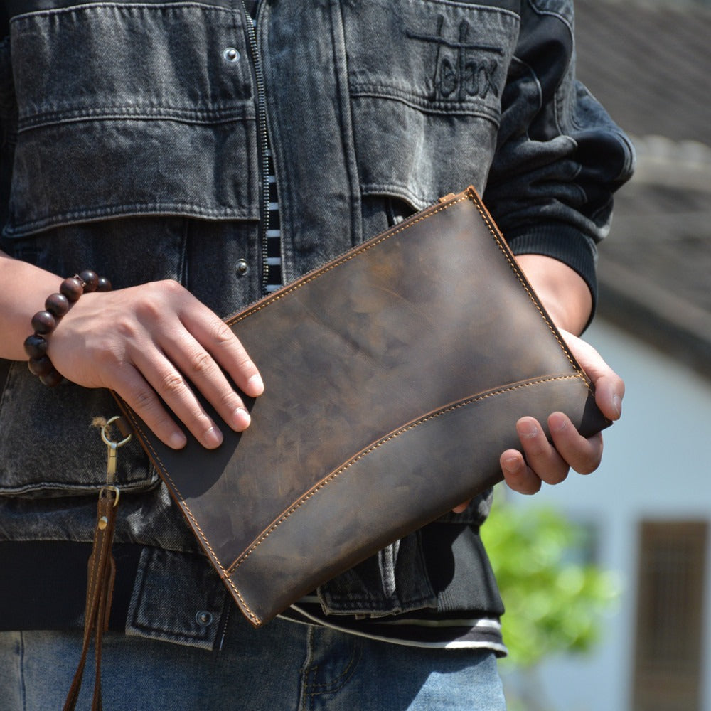 Leather Wristlet Clutch for Men Zippered Clutch Men Mens 