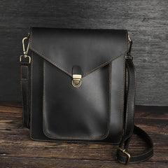 Black Leather Mens Slim Vertical Shoulder Bag File Folder A4 Business Document Purse for Men