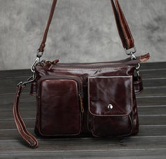 Leather Mens Small Messenger Bag Shoulder Bag Vintage Leather Wristlet Bag Purse for men - iwalletsmen