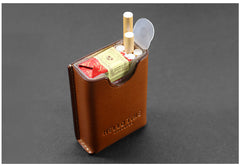 Brown Leather Mens Soft Pack Cigarette Holder Case Hard Pack Cigarette Case for Men