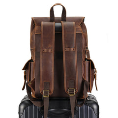 Leather Mens Travel Backpack 17'' Laptop School Rucksack Vintage Satchel Backpack For Men