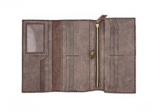 Leather Mens Trifold Long Wallet Handmade Lots Cards Checkbook Long Wallet for Men - iwalletsmen