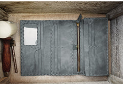 Mens Leather Trifold Long Wallet Lots Cards Handmade Checkbook Long Wallet for Men - iwalletsmen