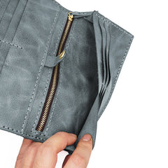 Mens Leather Trifold Long Wallet Lots Cards Handmade Checkbook Long Wallet for Men - iwalletsmen