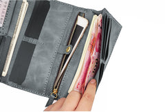 Mens Leather Trifold Long Wallet Lots Cards Handmade Checkbook Long Wallet for Men - iwalletsmen