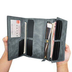 Mens Leather Trifold Long Wallet Lots Cards Handmade Checkbook Long Wallet for Men - iwalletsmen
